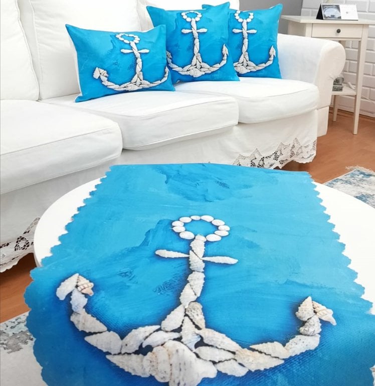 Marin Mavi Çapa Baskılı 4 lü Kombin Set