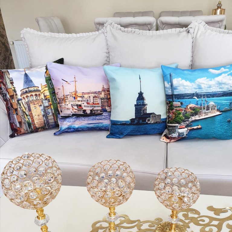 İstanbul Desen Kırlent Kılıfı 4lü Kombin Set