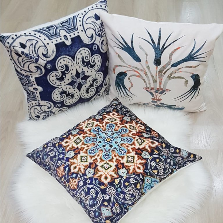 Çini Desen Kırlent Kılıfı 3 lü Kombin Set
