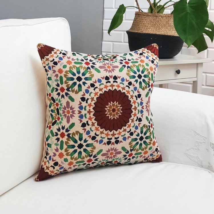 Goblen Dokuma Kırlent Kılıfı Çini Motifli 43x43cm