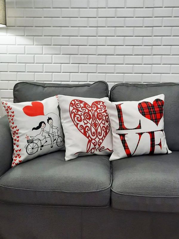 Sevgililer Günü Temalı Kırlent Kılıfı 3 lü Set