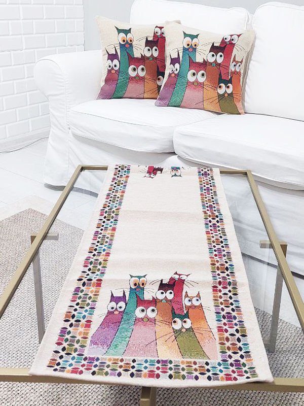 Goblen Dokuma Kırlent Kılıfı ve Runner 2+1 Set