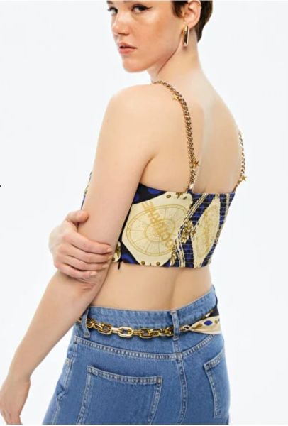 Zincir Askılı Saten Crop Top