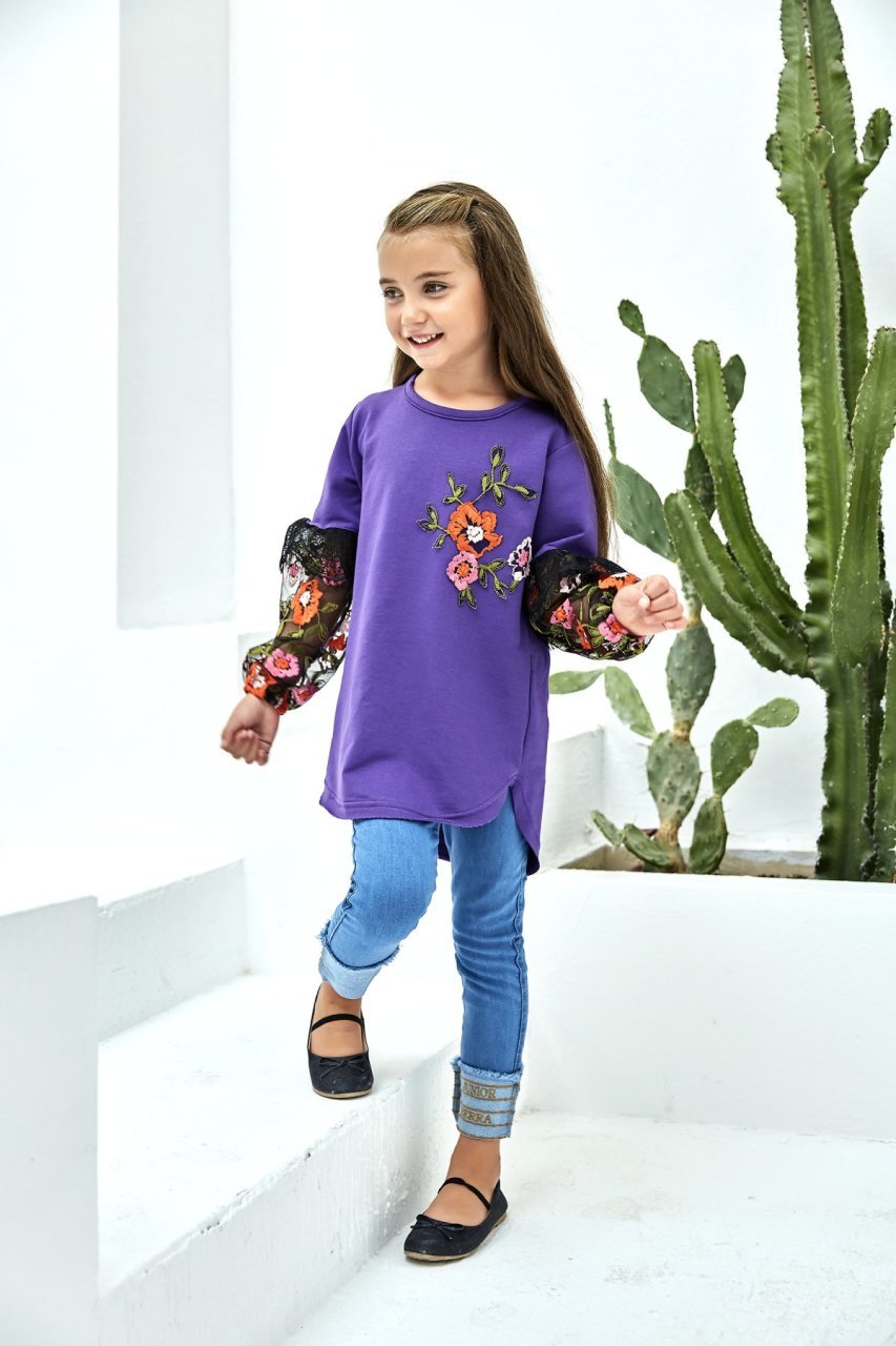 Casual Collection Set with Long Blouse Purple Color