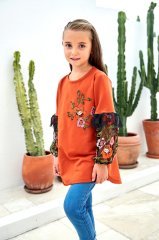 Casual Collection Set with Long Blouse Orange Color