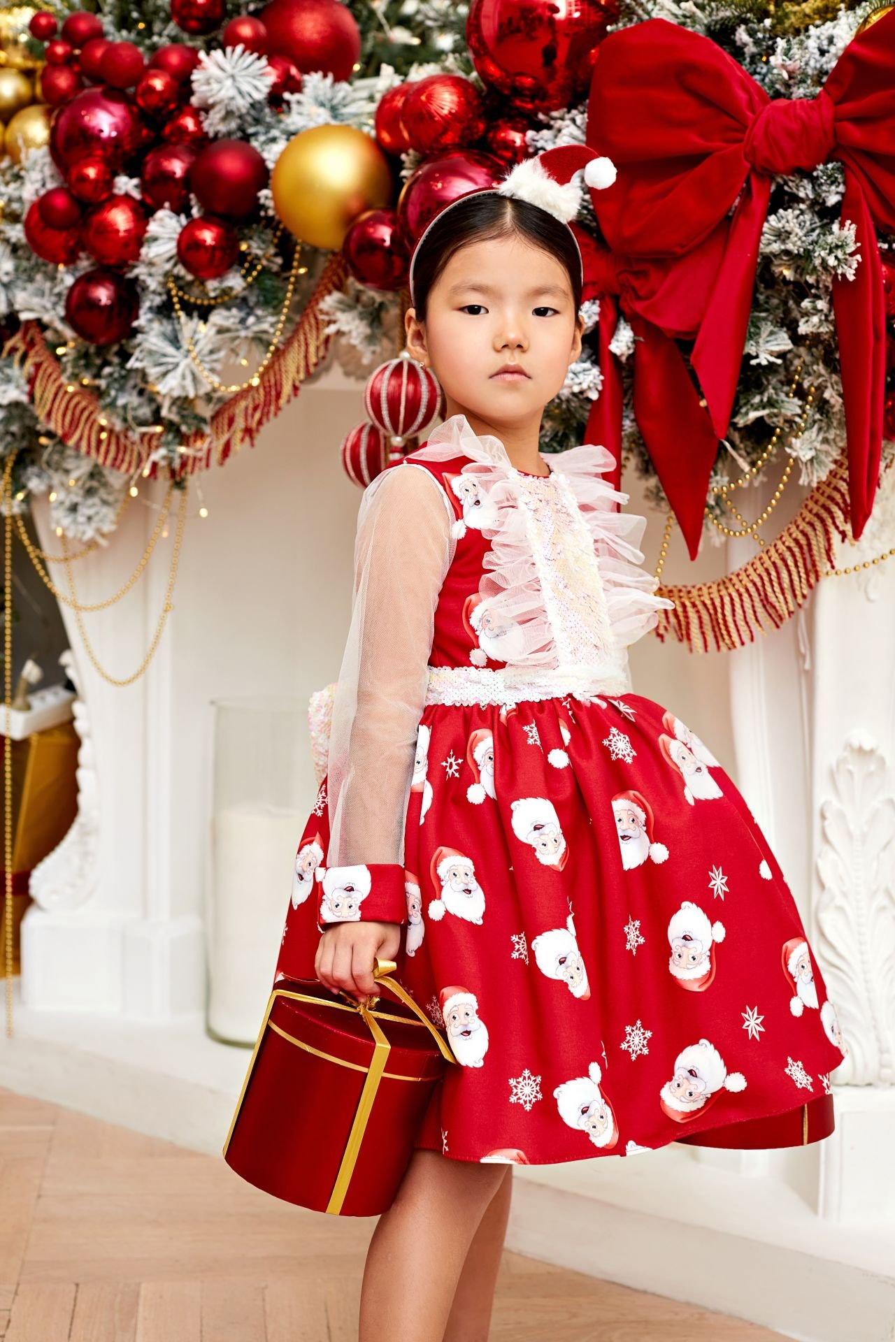 Christmas Dress with Hair Accessory Red Color