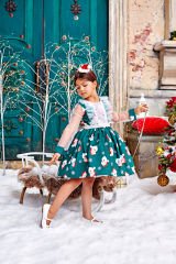 Christmas Dress with Hair Accessory Green Color