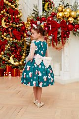 Christmas Dress with Hair Accessory Green Color