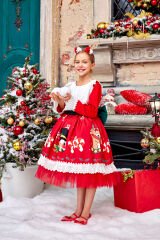 Wholesale Christmas Dress with Hair Accessory Red Color