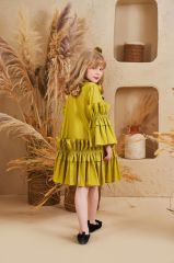 Straight Baby Dress With Hair Accessory Khaki Color