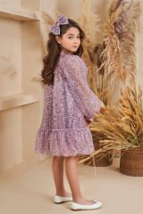 Girl Baby Sequin Dress With Hair Accessory Lilac Color