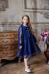 Lace Dress With Hair Accessory Dark Blue Color