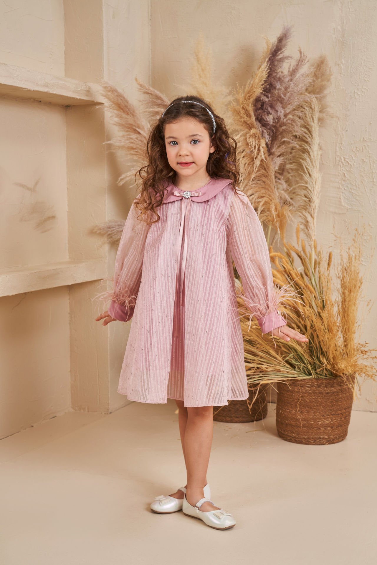 Light Party Dress With Hair Accessory Pink Color