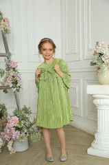 Light Party Dress With Hair Accessory Green Color