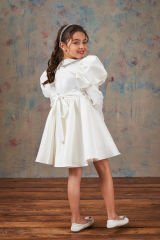 Satin Party Dress With Hair Accessory White Color