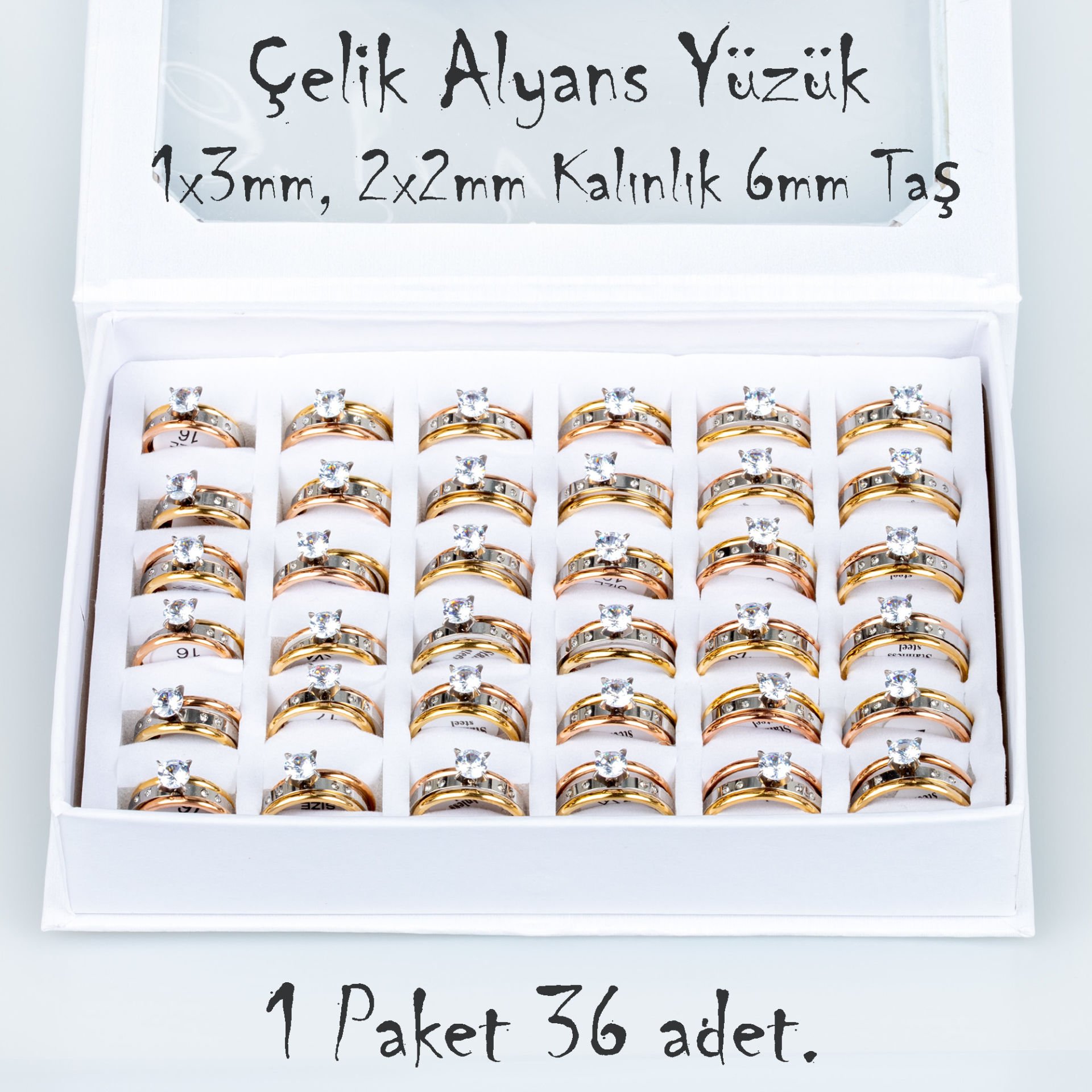 Çelik Alyans Yüzük Paket 36 Adet 3'lü