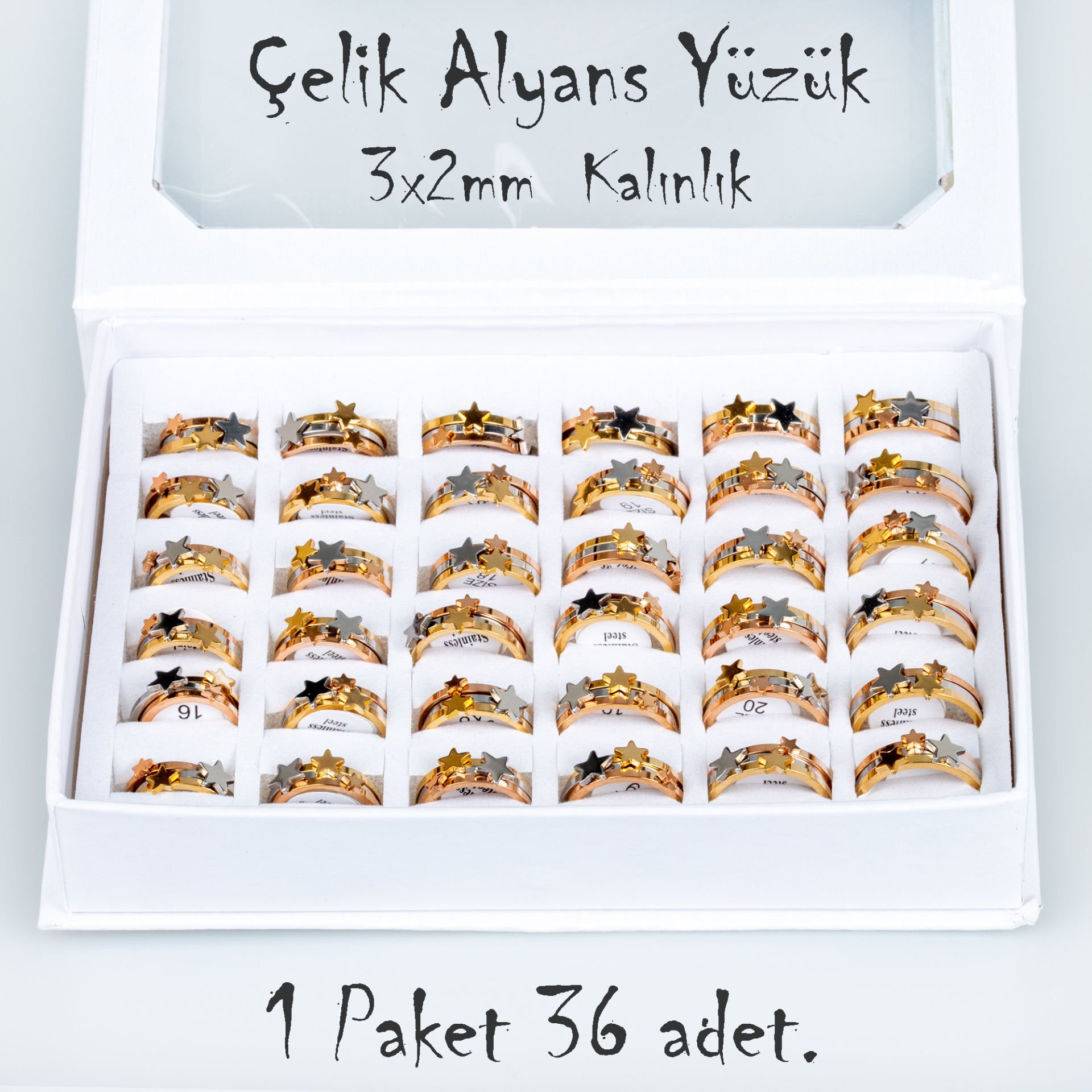 Çelik Alyans Yüzük Paket 36 Adet 3'lü