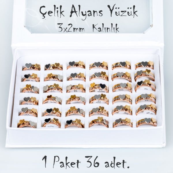 Çelik Alyans Yüzük Paket 36 Adet 3'lü