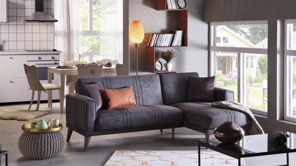 Bellona Ruby Sol Uzanmalı Köşe L Koltuk Yataklı ZeroWall (Sıfır Makas) GRİ