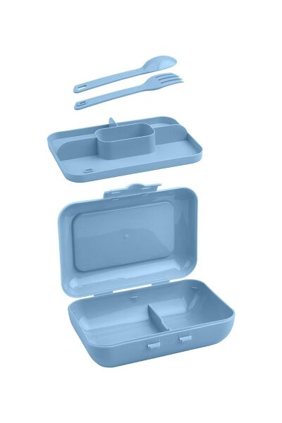 Okyanus Home Mavi Lunch Box 2 Katlı 5 bölmeli Kendinden Çatal Kaşıklı Beslenme Kutusu