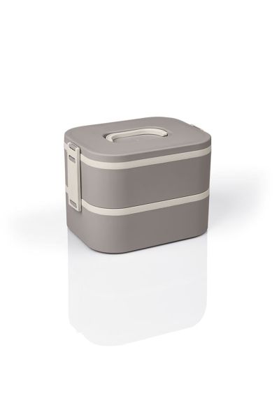 Okyanus Home Paslanmaz Çelik Hazneli Lunch Box 2 Katlı Kendinden Çatal Kaşıklı Beslenme Kutusu Vizon