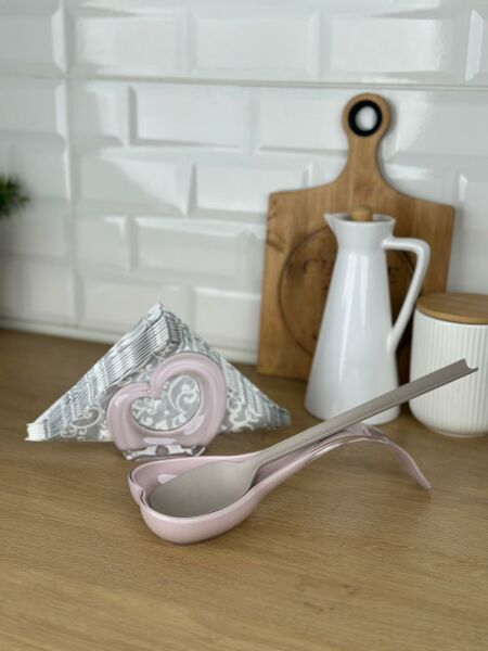 Okyanus Home Çift Baskı Kepçe Kaşık Altlığı ve Peçetelik Pembe