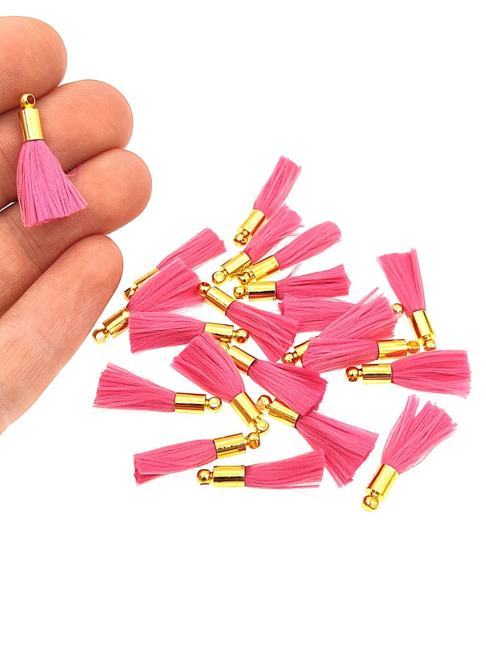 Altın Kaplama Mini İpek Püskül - Neoz Pembe