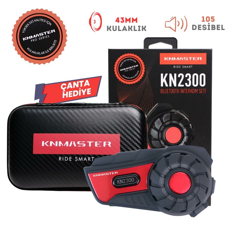 Knmaster KN2300 Motosiklet Kask İnterkom Bluetooth Intercom Kulaklık Seti kırmızı