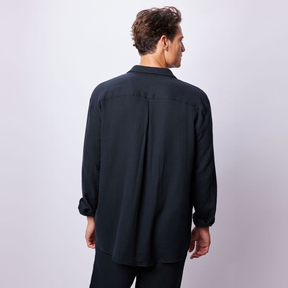 Siyah Muslin Comfort Gömlek&Pantolon Takım