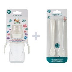 Mamajoo Kulplu Eğitici Bardak 270 ml & İkili Beslenme Kaşığı / Beyaz