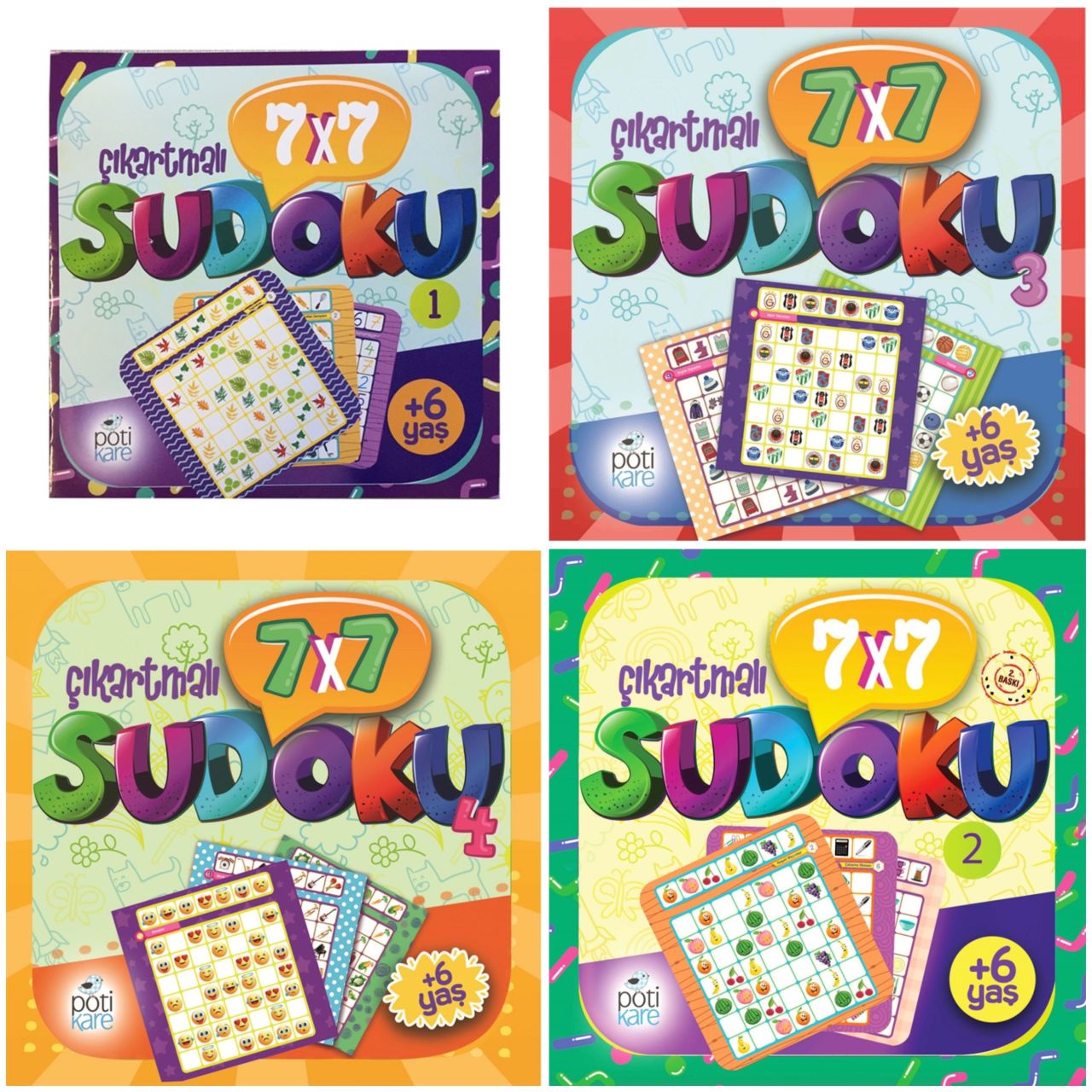 6 yas Sudoku (7X7 Çıkartmalı Sudoku) - 4 Kitap