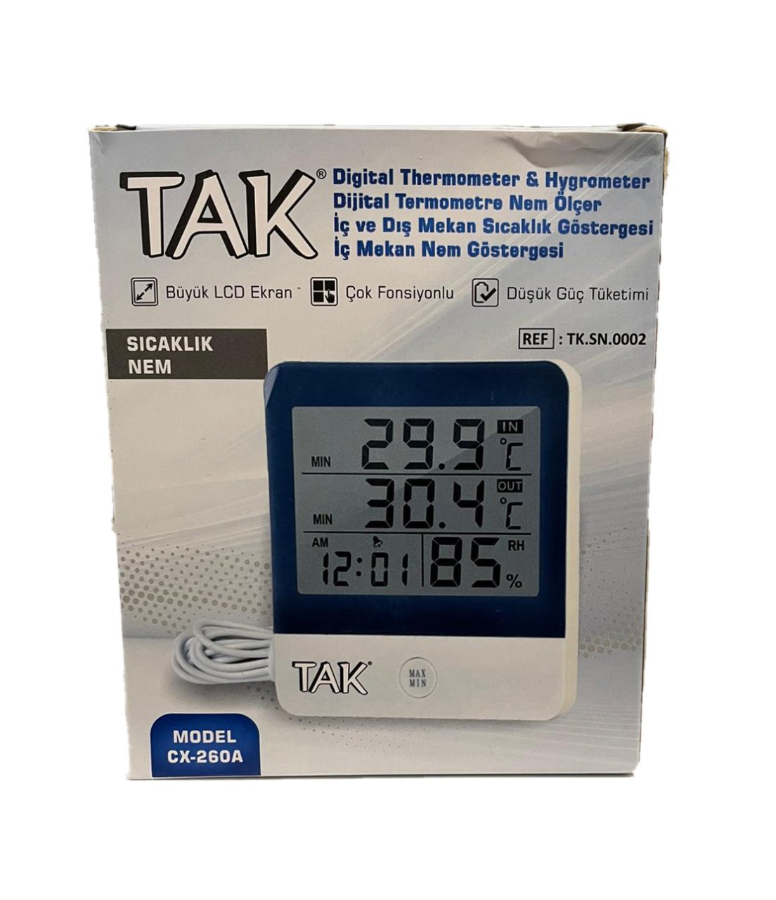 TAK Dijital Termometre İç ve Dış Mekan Sıcaklık Nem Ölçer CX-260A