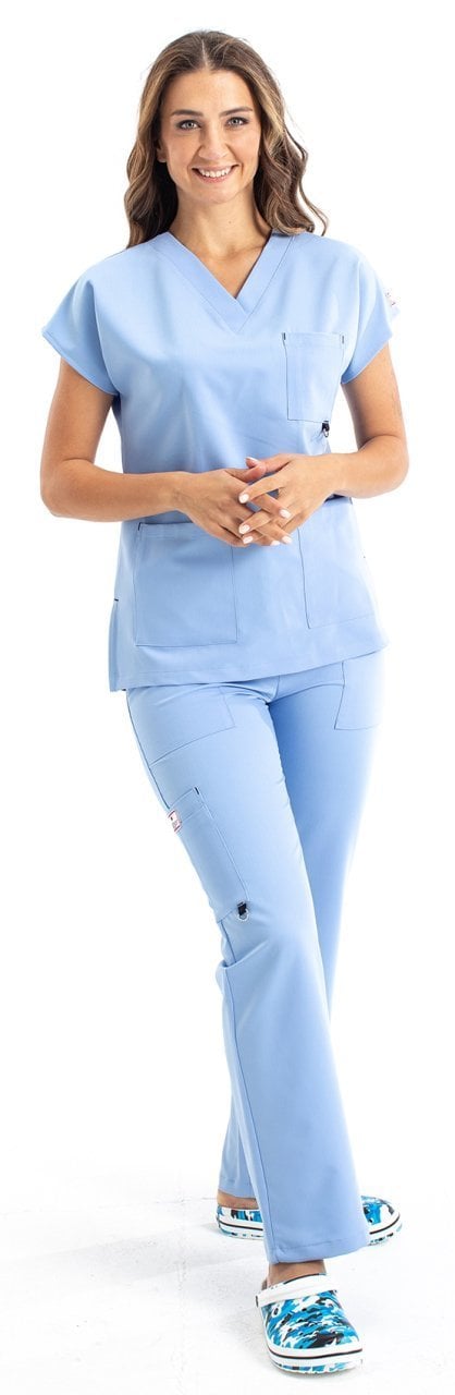 Dr. Elastik Likralı Kadın Cerrahi Scrubs Takımı Deniz Mavisi