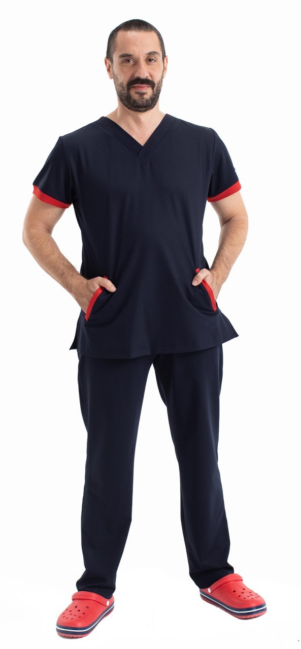 Özel Tasarım Doktor Forması Likralı Pamuklu Lacivert Kumaş Erkek FT Model