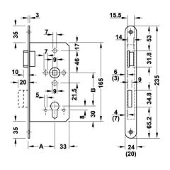 Hafele Gömme Kilit Paslanmaz Çelik  65x20mm Sağ