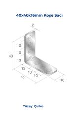 Mesan Köşe Sacı 2mm 16x40x40mm Çinko