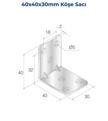 Mesan Köşe Sacı 2mm 30x40x40mm Çinko