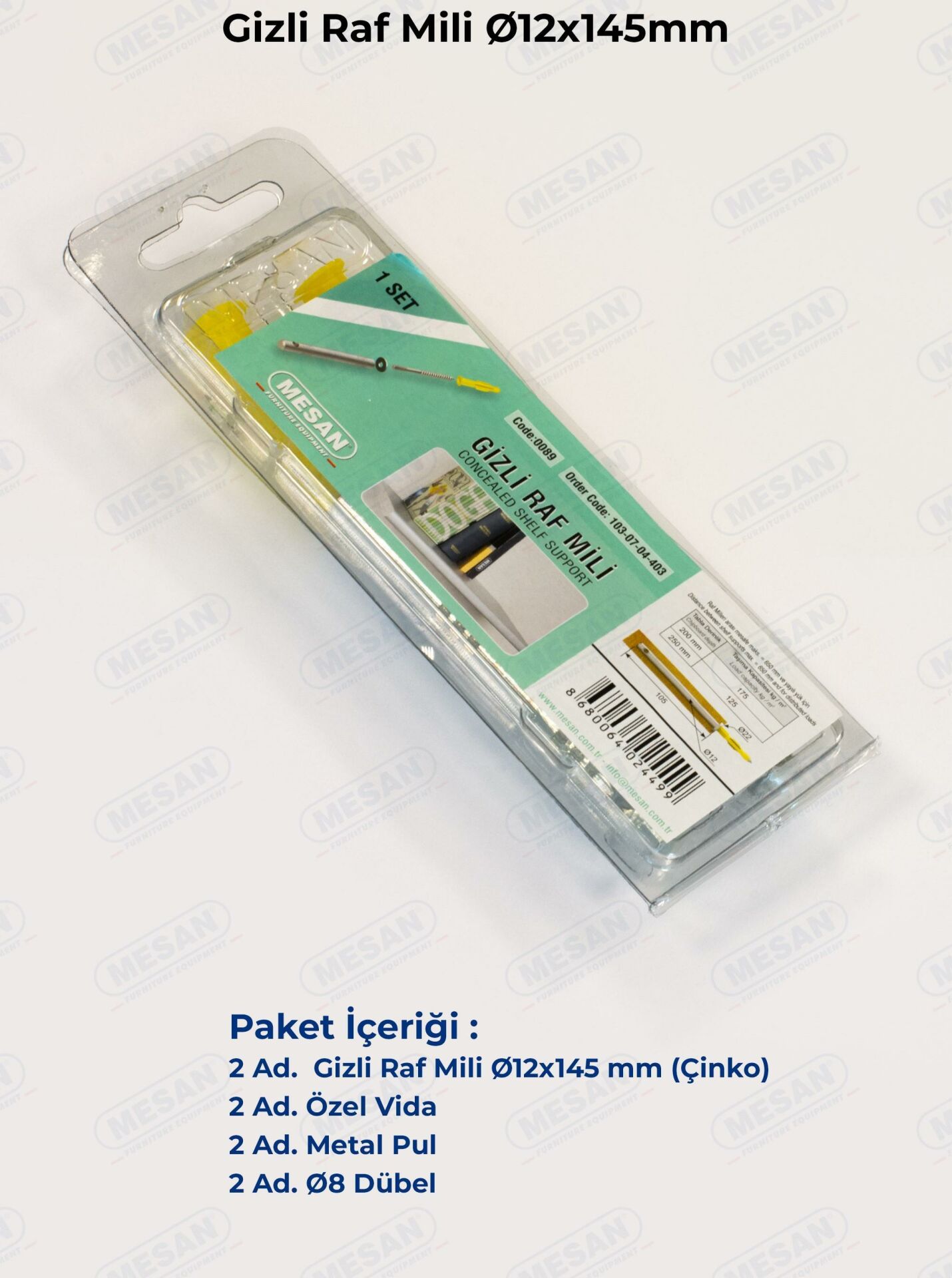 Mesan Gizli Raf Taşıyıcı 12x145mm Ahşap