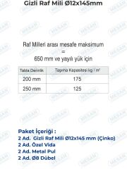 Mesan Gizli Raf Taşıyıcı 12x145mm Ahşap