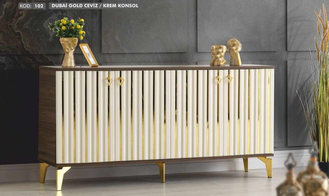 Dubai Gold Detaylı Ceviz-Krem Konsol