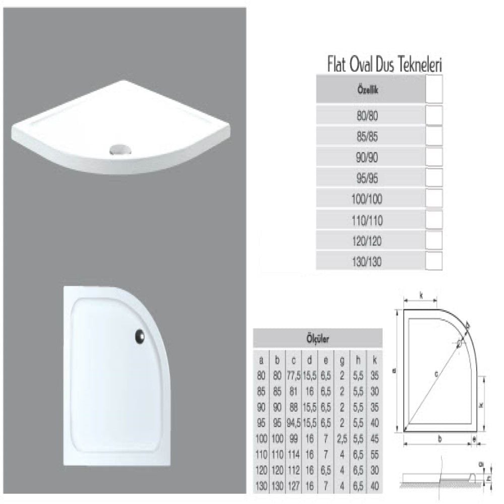 Oval flat duş Teknesi H :5 cm