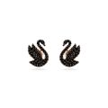 Swarovski Swan düğme Küpeler, Kuğu, Siyah, Pembe altın rengi kaplama