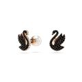 Swarovski Swan düğme Küpeler, Kuğu, Siyah, Pembe altın rengi kaplama
