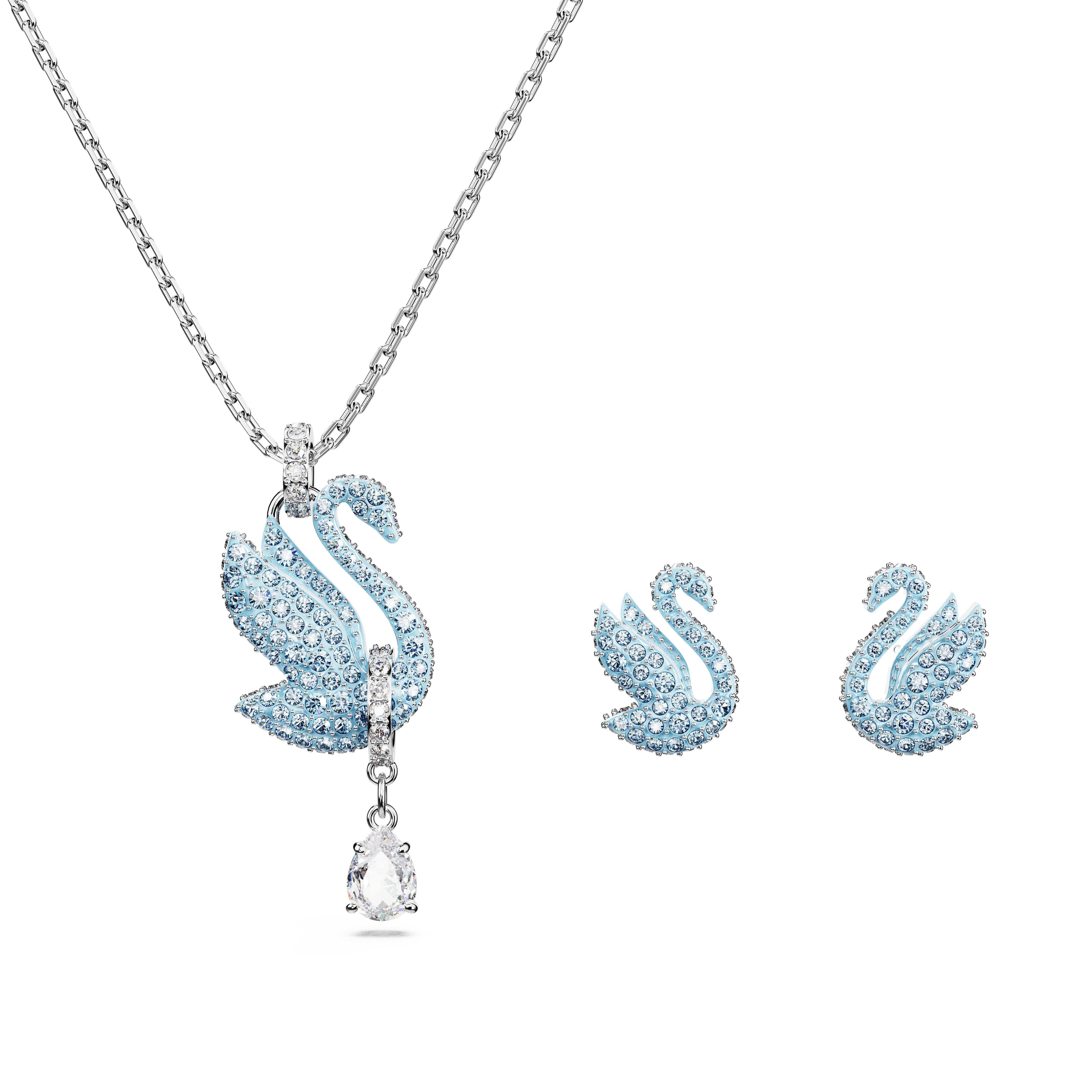 Swarovski Iconic Swan Set, Kuğu, Mavi, Rodyum kaplama
