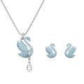 Swarovski Iconic Swan Set, Kuğu, Mavi, Rodyum kaplama