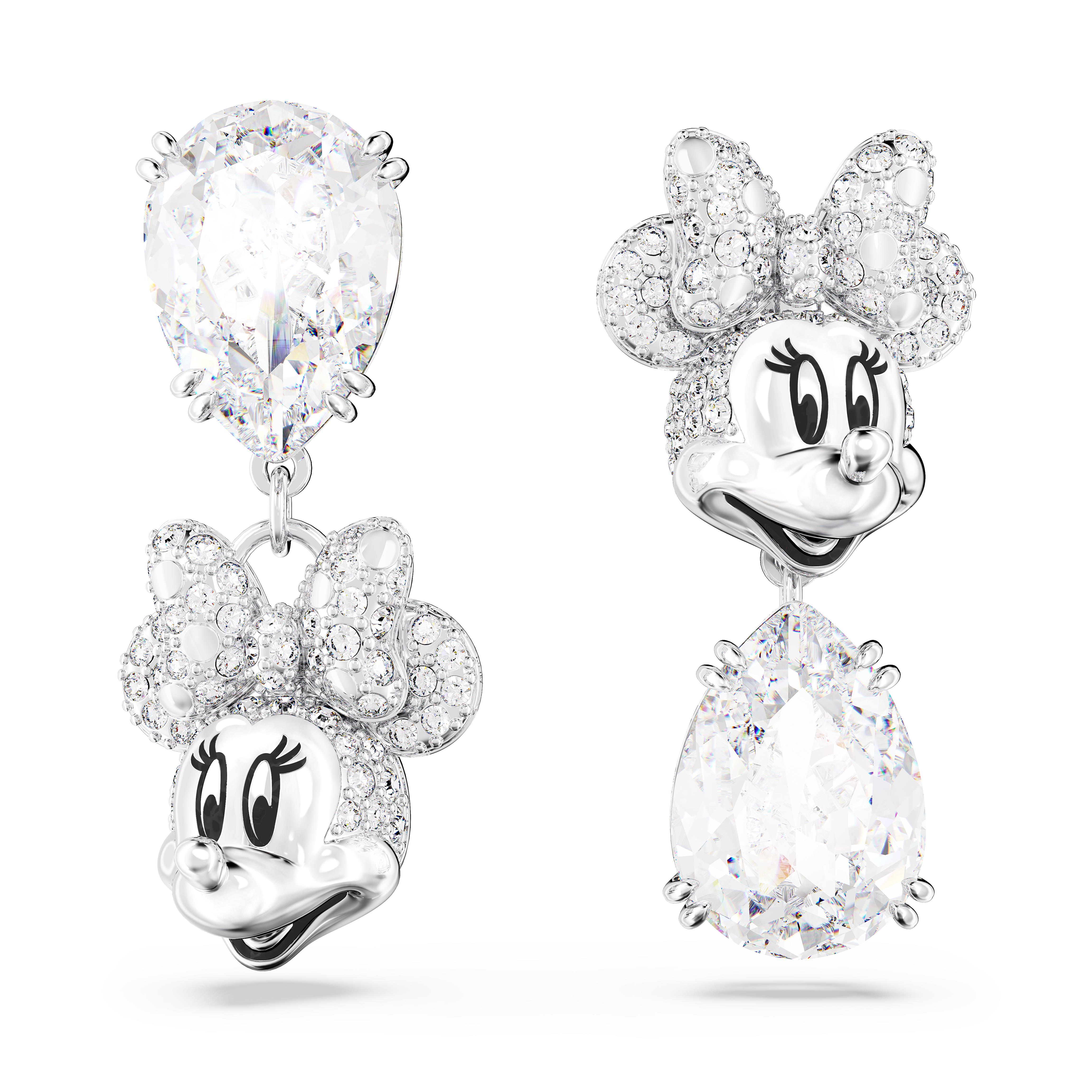 Disney Minnie Mouse damla küpeler, Asimetrik tasarım, Beyaz, Rodyum kaplama