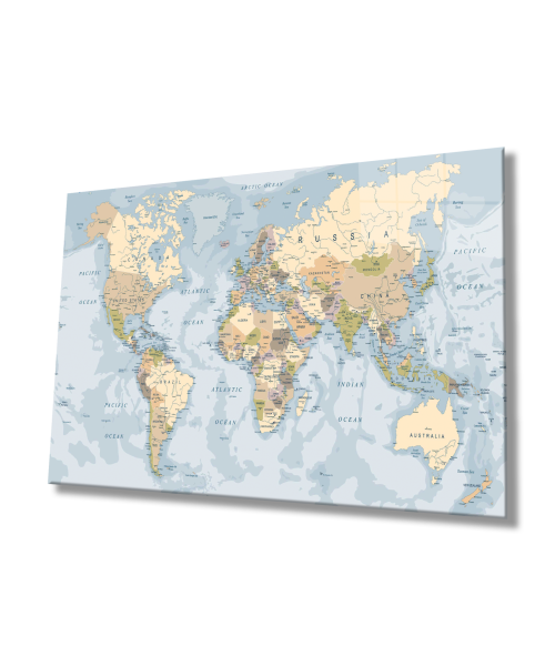 Dünya Haritası Cam Tablo Hediyelik Büyük Tablo Ev Ofis Dekoru
