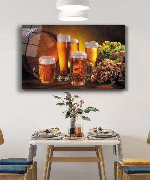 Bira Cam Tablo  4mm Dayanıklı Temperli Cam  Beer Glass Wall Art