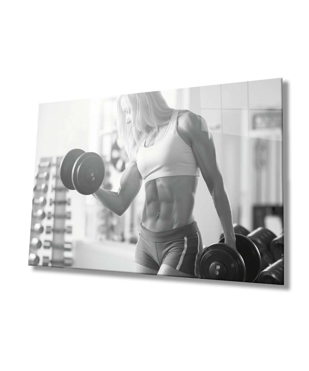 Spor Fitnes Cam Tablo  4mm Dayanıklı Temperli Cam Sports Fitness Glass Wall Art