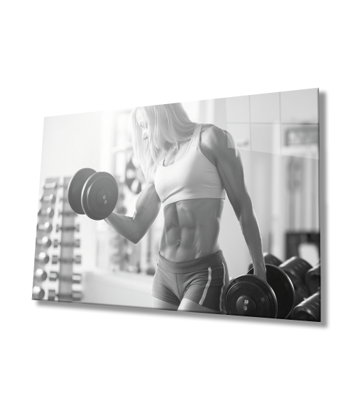 Spor Fitnes Cam Tablo  4mm Dayanıklı Temperli Cam Sports Fitness Glass Wall Art